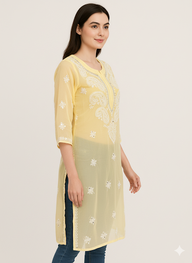 Chikankari Kurti Yellow