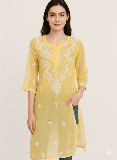 Chikankari Kurti Yellow