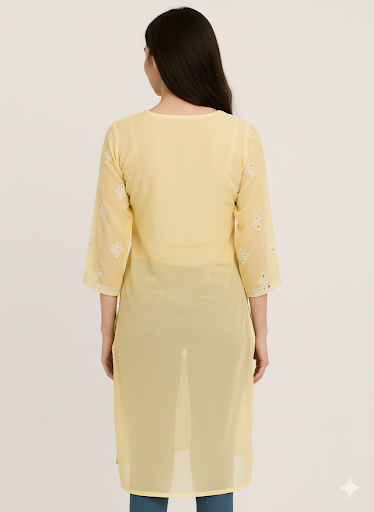 Chikankari Kurti Yellow