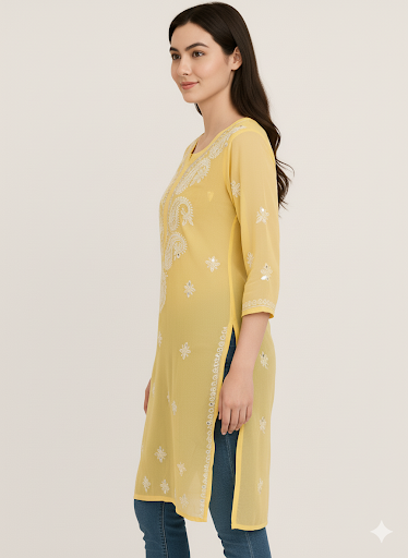 Chikankari Kurti Yellow
