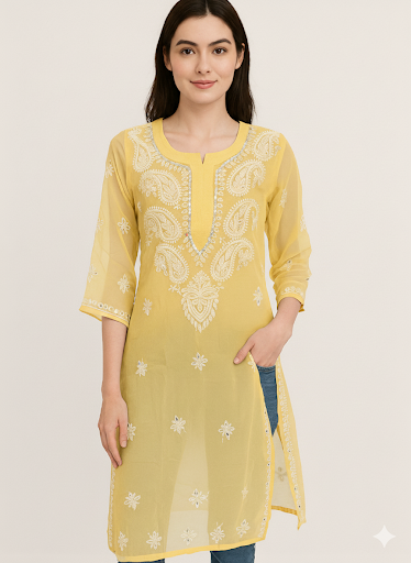 Chikankari Kurti Yellow